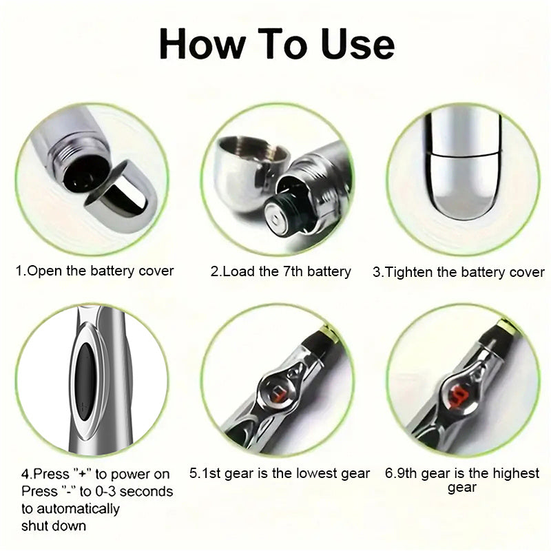 Battery-Operated Smart Massage Pen with Adjustable Modes and Interchangeable Heads