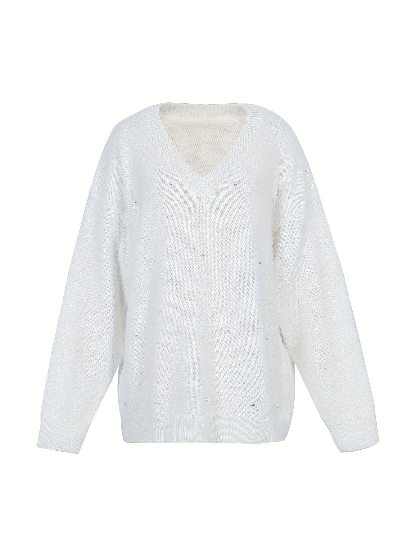 Plus Size Women's Yellow V-Neck Sweater Fleece-Lined Cuffs Geometric Pattern