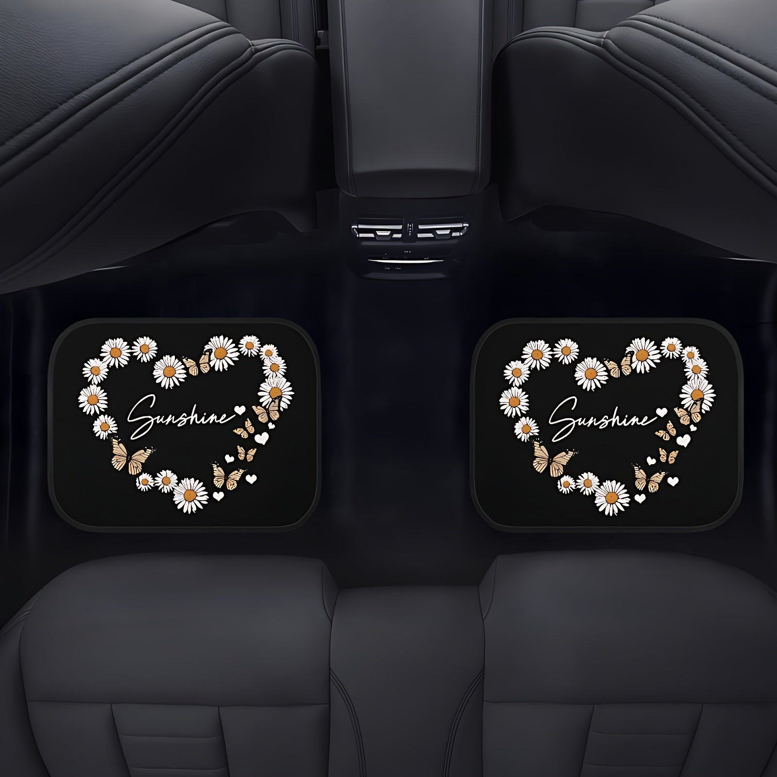 4Pcs Heart-Shaped Daisy Pattern Car Floor Mats Water-Absorbent Anti-Slip Durable