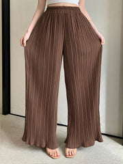 Women's Plus Size Wide-Leg High-Waisted Pants Elastic Waist Pleated