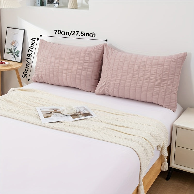 Set Of 2 Polyester Pillowcases 50x70cm Bubble Gauze Cutwork Skin-Friendly