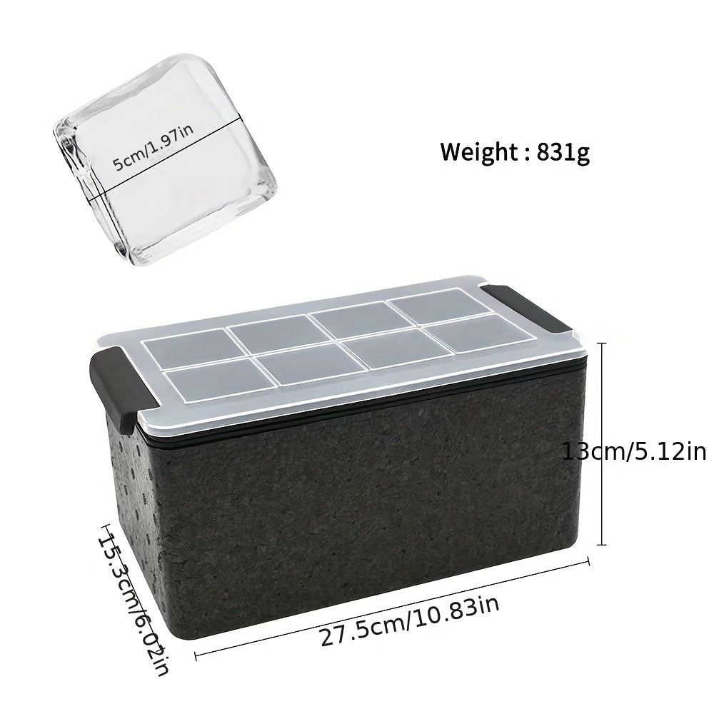 Silicone 8-Cube Ice Mold Tray Clear Square Ice Maker for Bars and Parties