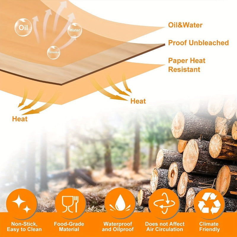 Bir martalik yopishmaydigan havo frityurining qog'ozlari, 200, 100, 50 dona kvadrat pishirish panolari