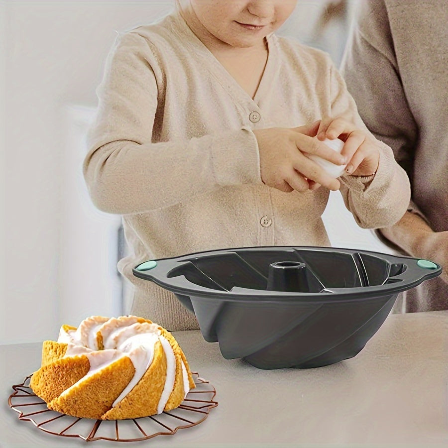 Grey Silicone Bundt Pan 28.45cm Non-Stick Cake Mold Oven Safe Baking Accessory