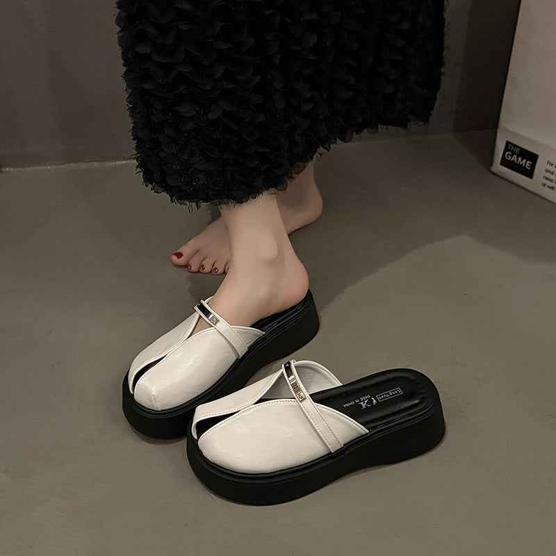 Women Mule Shoes Solid Color Synthetic Cover Platform Heel Summer Casual