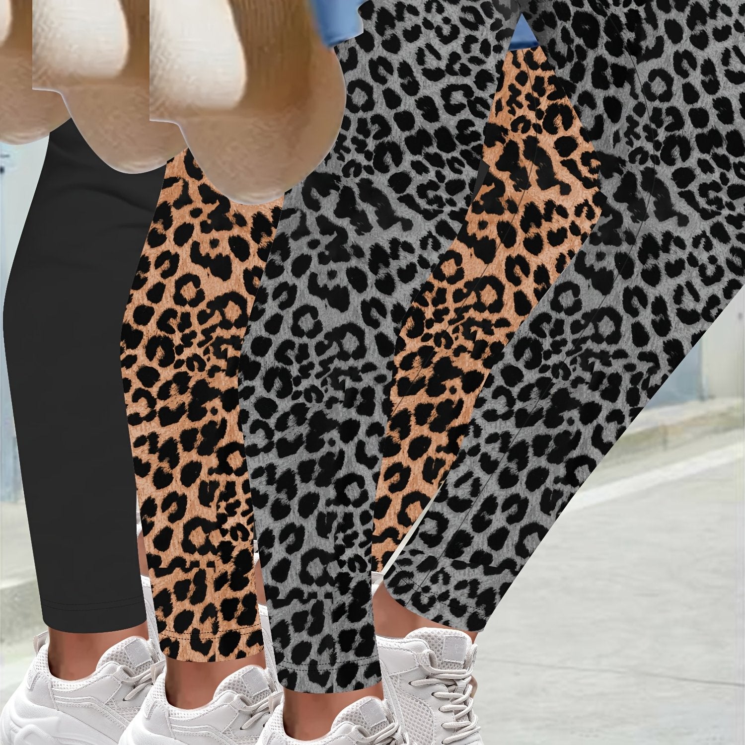 Plus Size Cropped Leggings Women High Stretch Polyester Solid Breathable 3-Pack