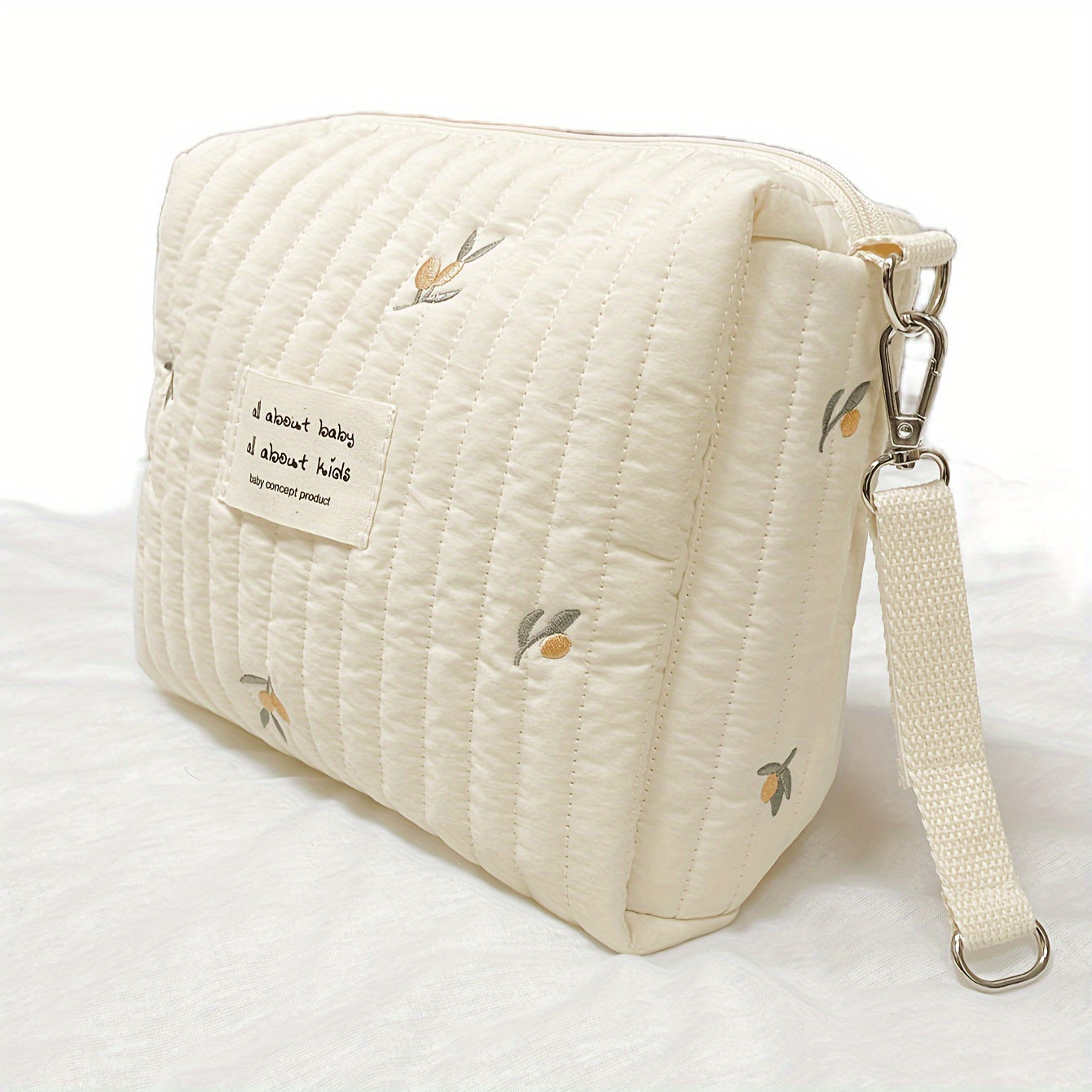 Cotton Diaper Bag for Strollers with Multiple Compartments and Embroidered Design