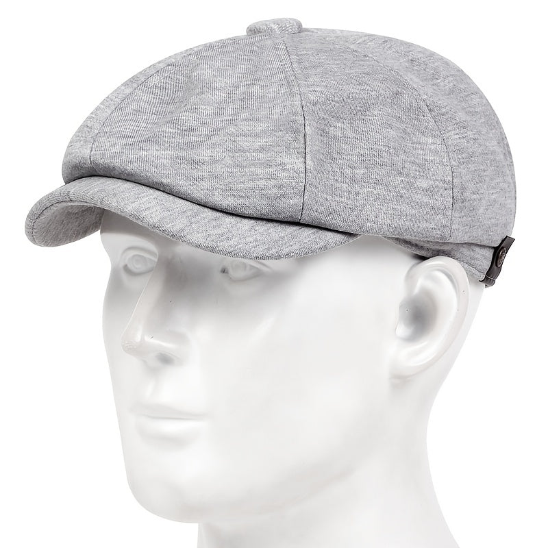 Sombrero beret negro de poliéster para hombre con correa ajustable y hebilla de metal para uso casual en otoño e invierno