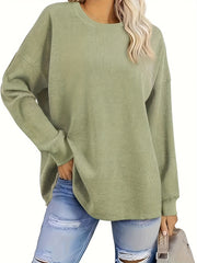 Plus Size Women's Casual Pullover Sweatshirt with Ribbed Trim and Breathable Material