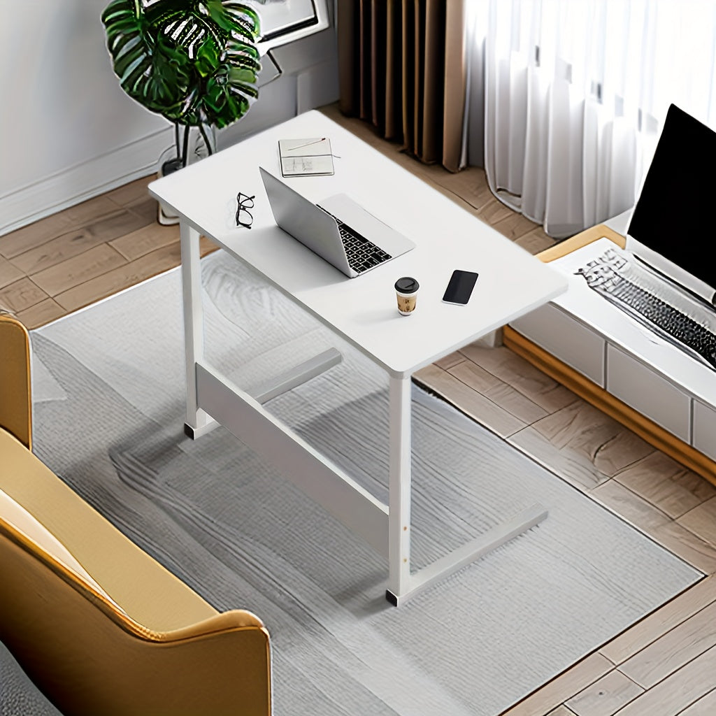 White Wooden Laptop Desk Stand, Compact and Durable Table for Home Office