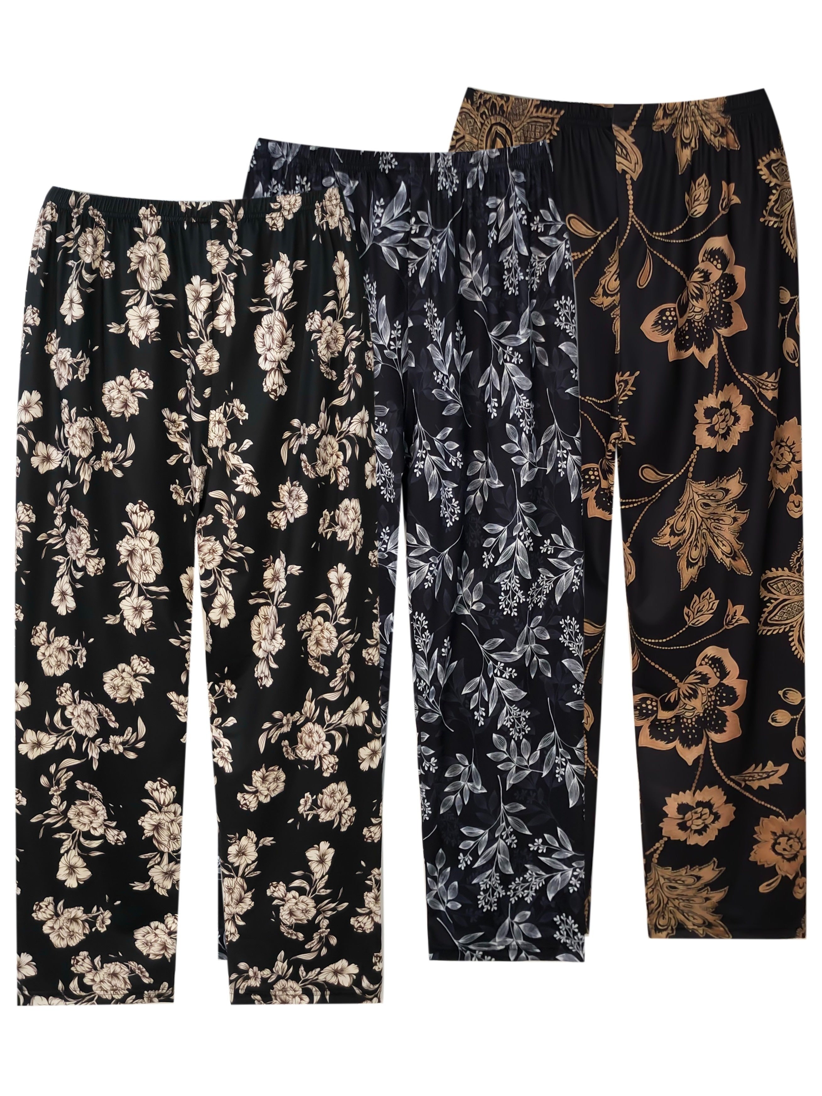Women's Plus Size Floral Print Sleep Pants Elastic High Waist Casual All-Season