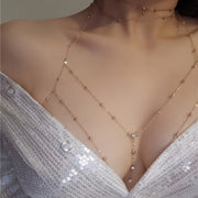 Golden Tone Beaded Body Chain Necklace Rhinestone Detail for Parties and Dates
