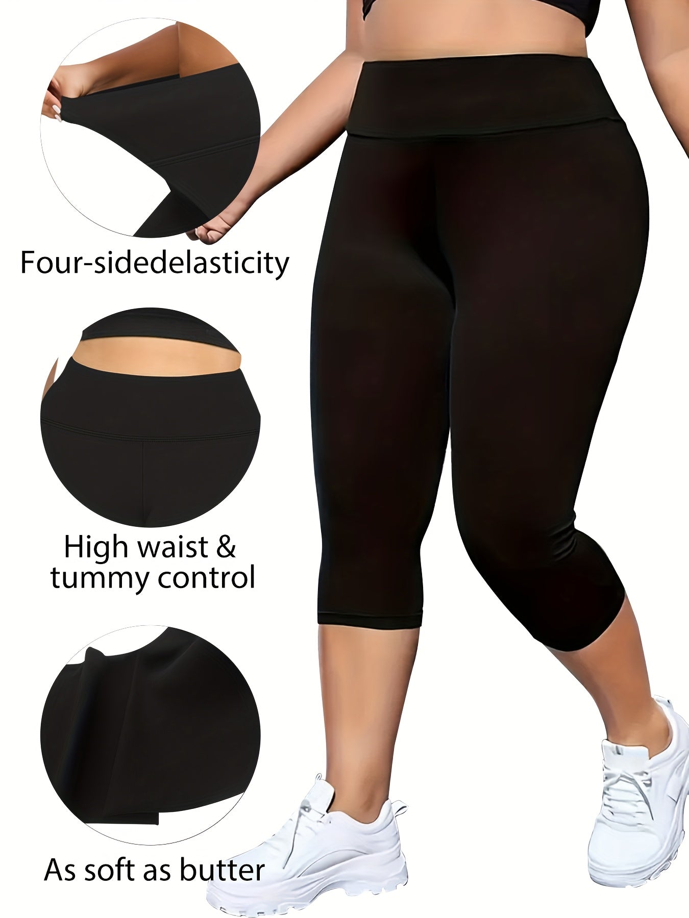 Plus Size Women's High-Waist Butt-Lifting Capri Leggings Heather Gray Stretchy Athletic