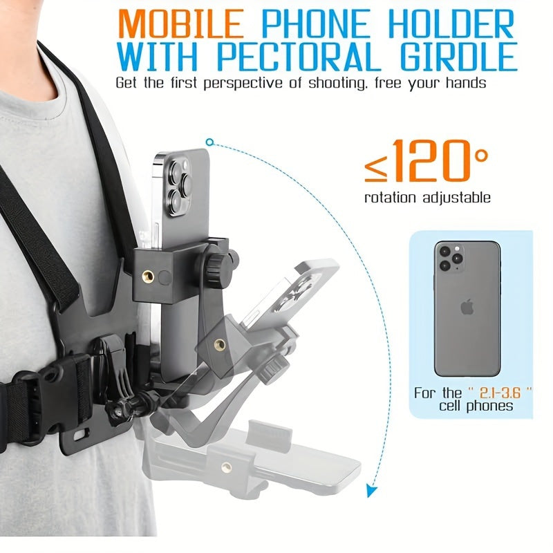 Chaleco con soporte para teléfono en el pecho para montar y disparar con dispositivo de perspectiva en primera persona