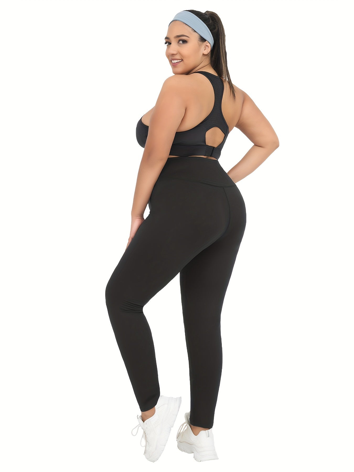 Plus Size High-Waisted Tummy Control Yoga Leggings for Women Blue