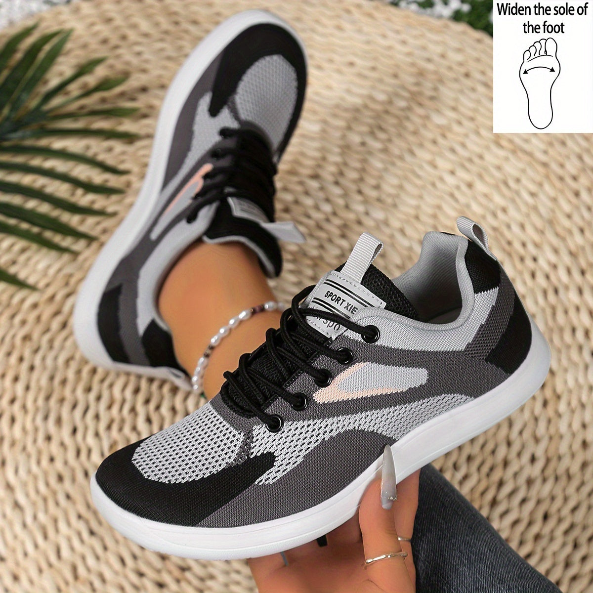 Women's Wide Platform Sneakers Breathable Fabric Running Shoes Black/Gray