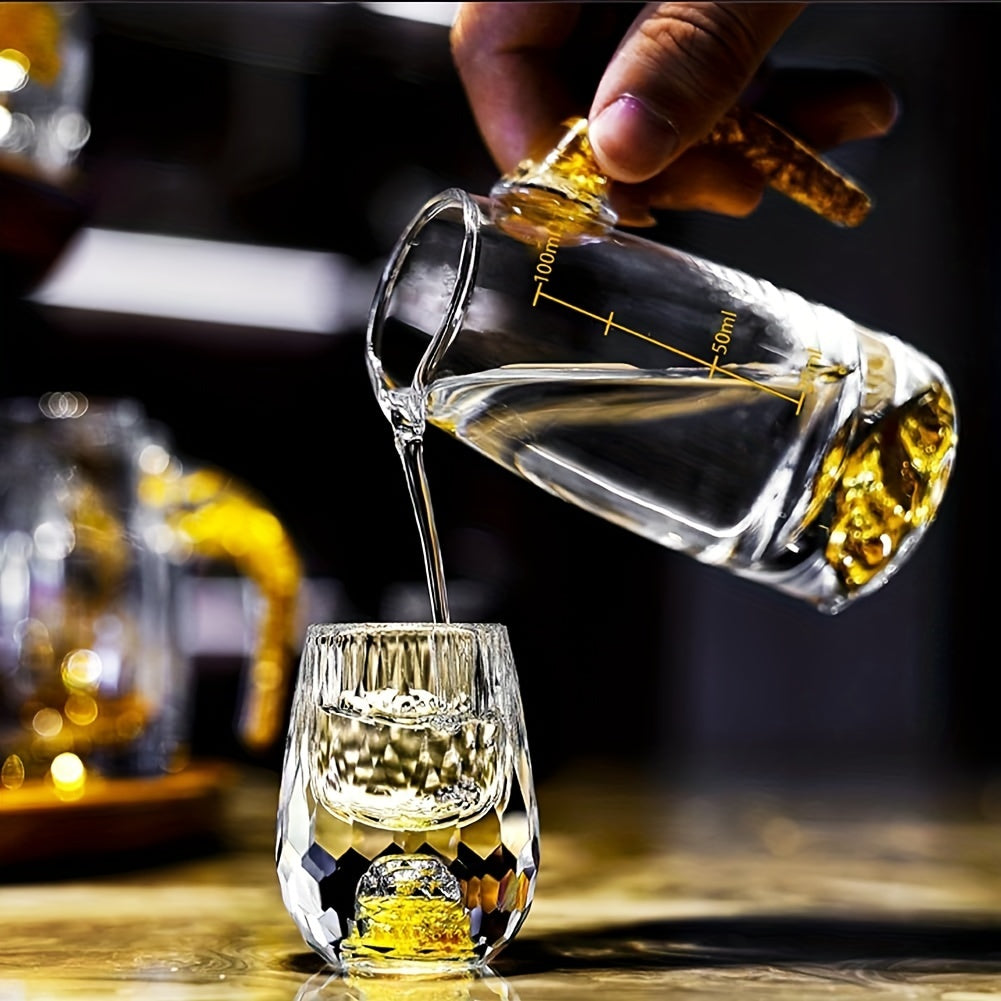 Crystal Whiskey Glass Set with Gold Foil Accents, 6 Glasses and Decanter