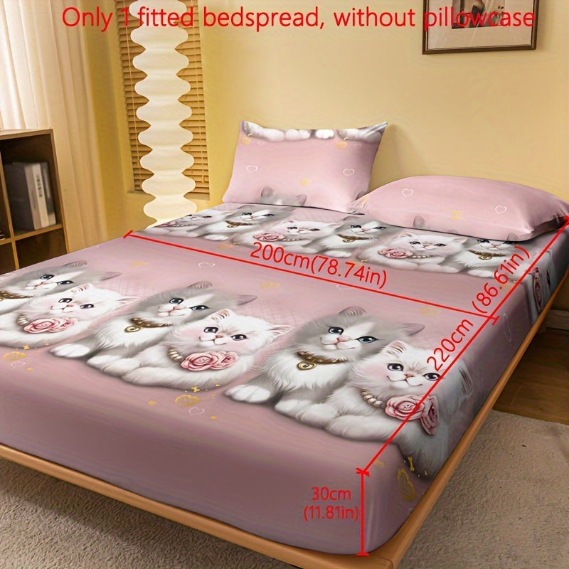 Printed Fleece Bed Sheet Set with Cute Cat Design for Couples