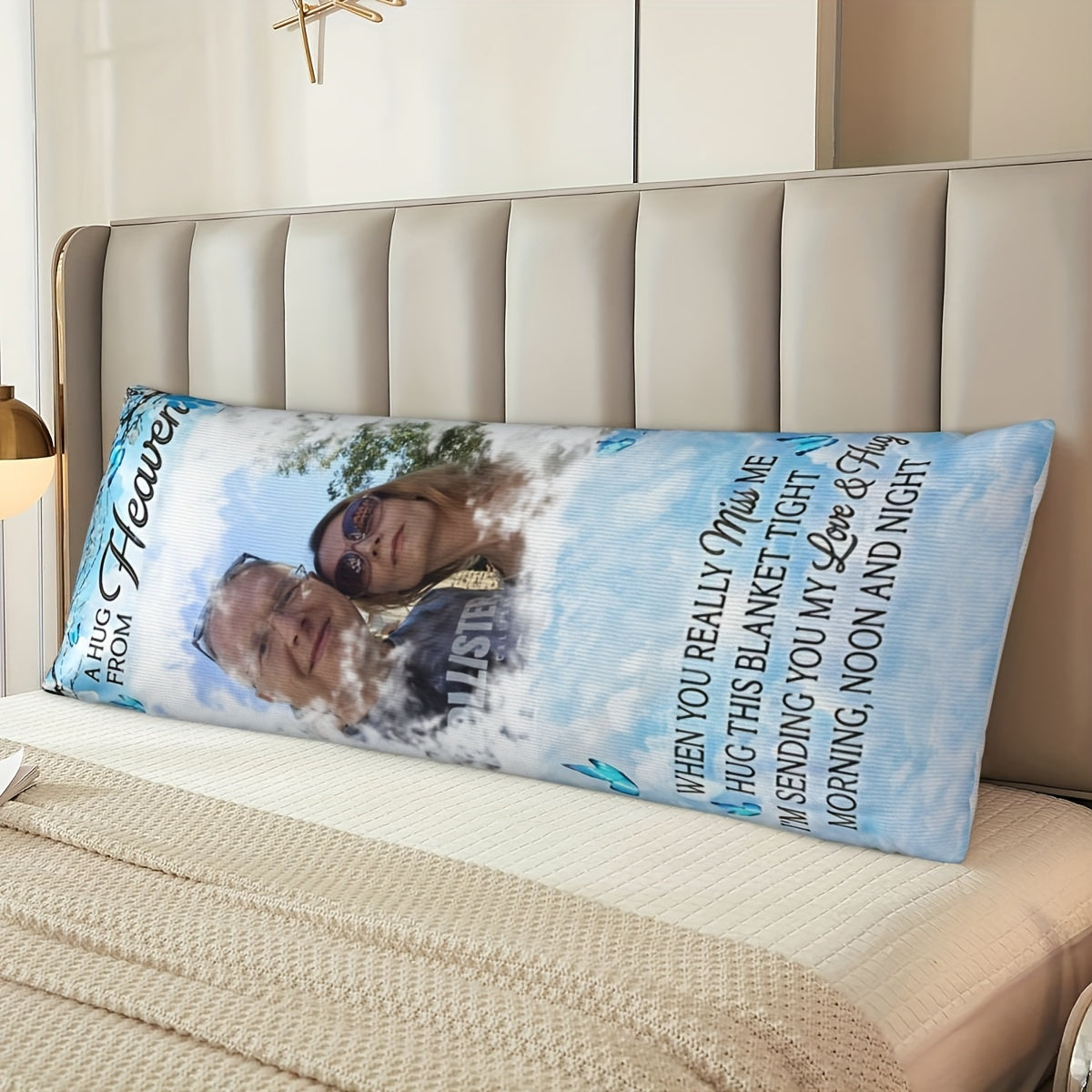 Personalizable Plush Pillow Cover 50.8x137.2 cm with "A Hug from Heaven" Design for Sofa Bedroom Living Room