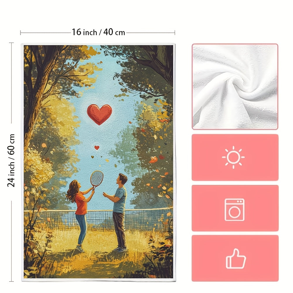 Ultra-Soft Kitchen Towels Absorbent Dish Towels with Park Couple Playing Badminton