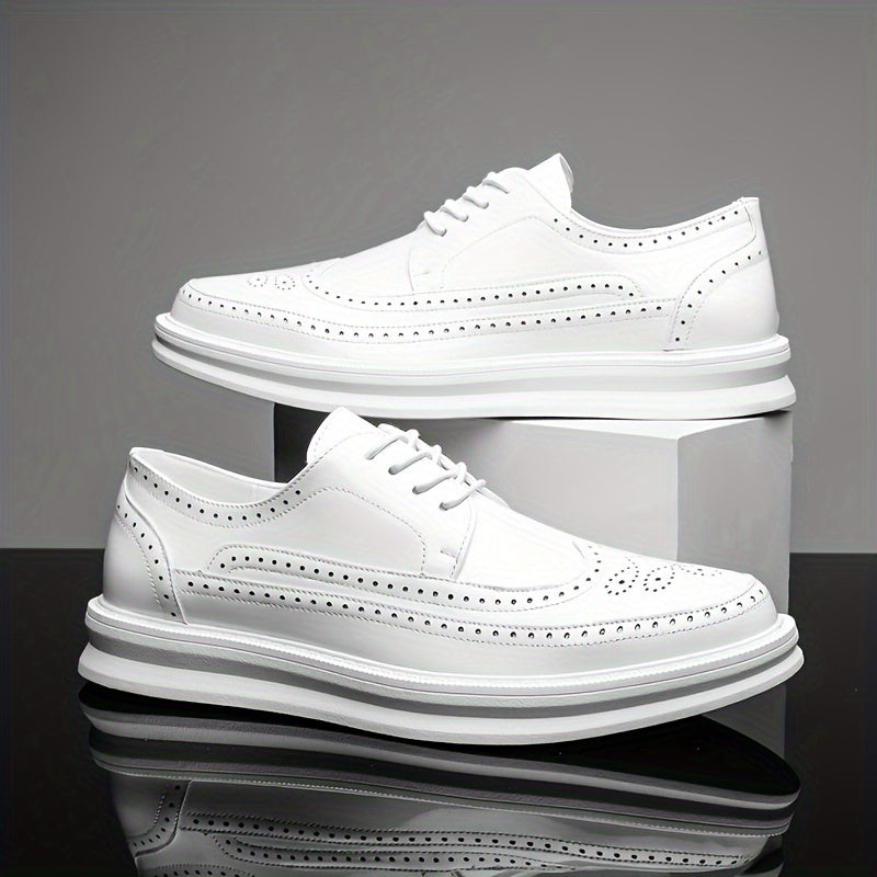 Men's White Block Shoes with Thick Sole Lace-Up Round Toe All-Season Casual Business Wedding Office