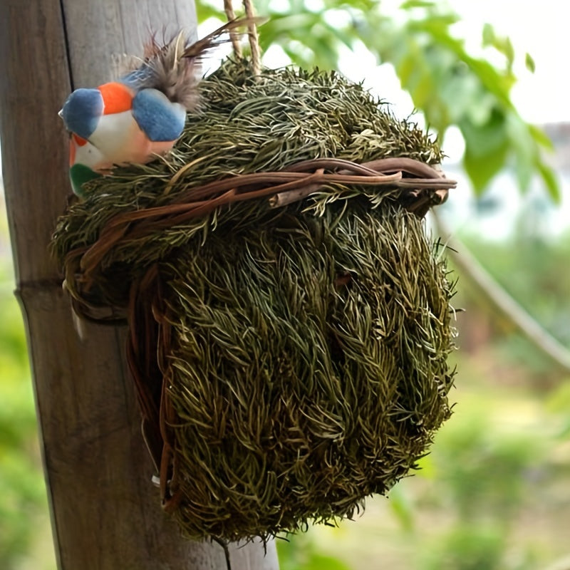 Handmade Grass Bird Nest Woven with Pine Needles for Small Birds and Pets Round Bird House