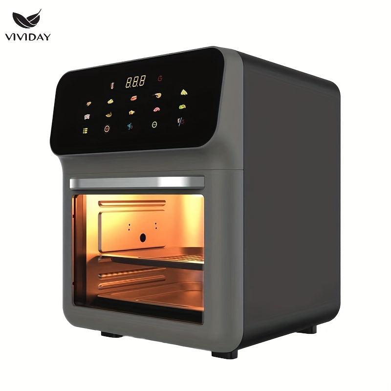 Raqamli sensorli ekran va vizual oynaga ega ko‘p funksiyali havo qovurgich, kichik oshxonalarda pishirish, shashlik qilish, qayta isitish va yog‘siz qovurish uchun ideal.