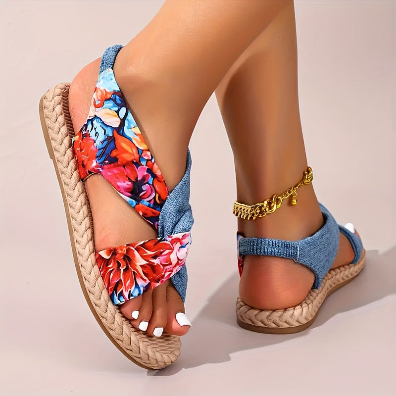 Women's Flat Strappy Sandals Breathable Fabric Cushioned Insole