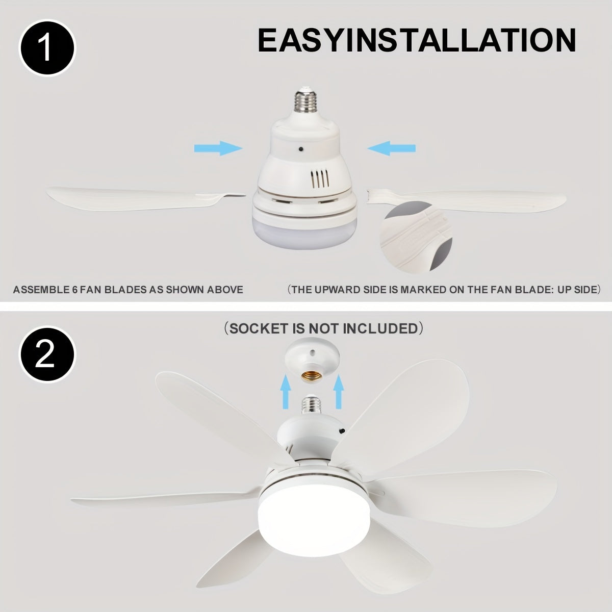 Smart Ceiling Fan with Dimmable LED Lights E26/E27 Socket for Home Use