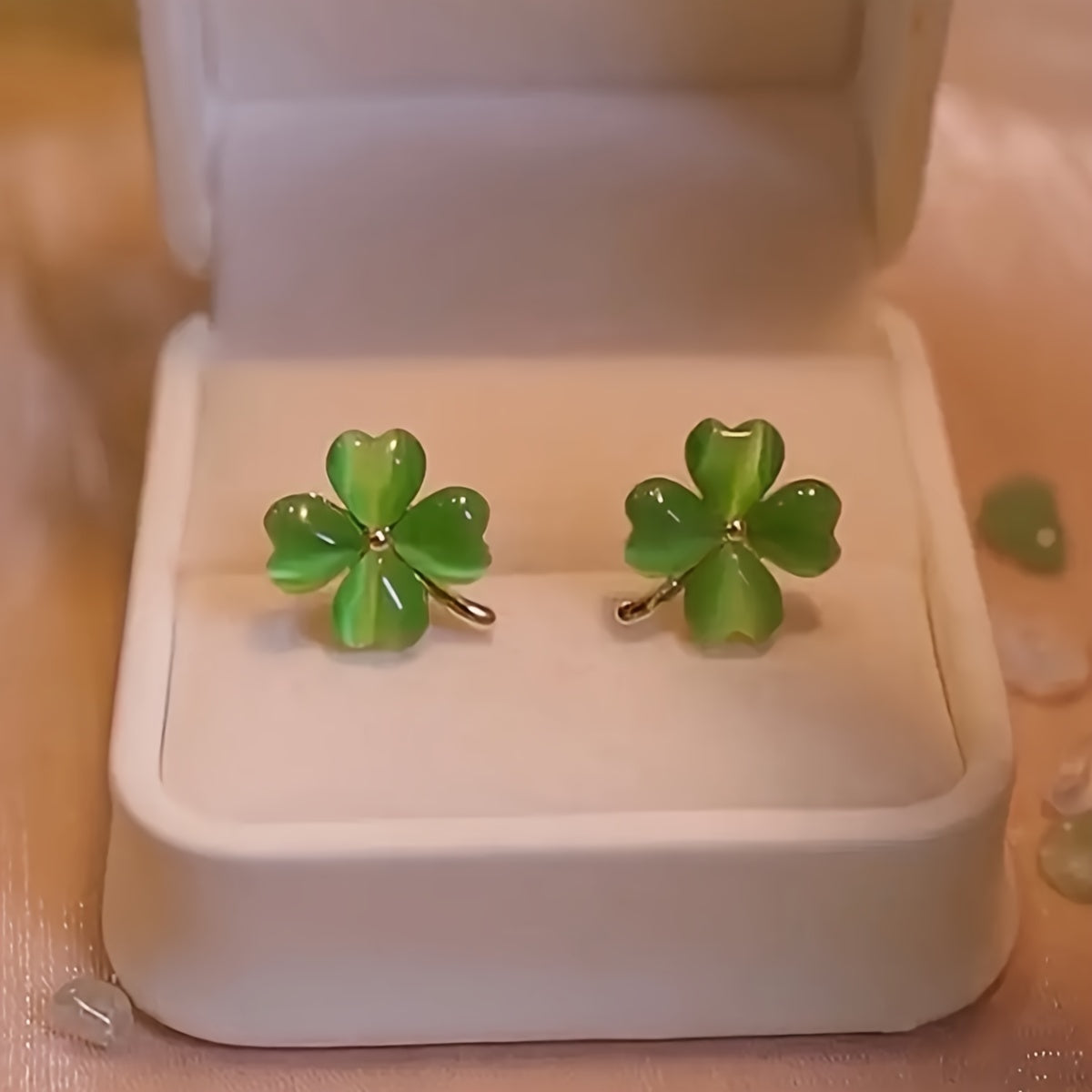 Women's Lucky Green 4-Leaf Clover Stud Earrings Synthetic Opal Jewelry
