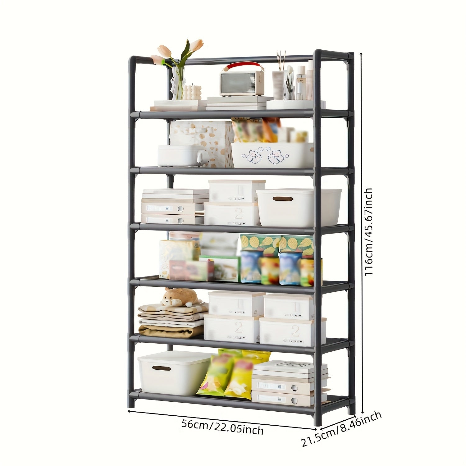 Modern 6-Tier Metal Storage Rack with Large Capacity and Paint Finish for Home Office