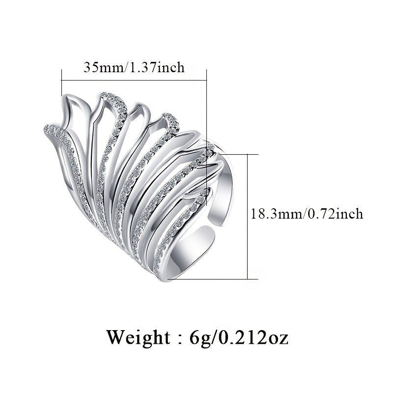Women's Silver Open Ring with Angel Wings and Synthetic Zirconia