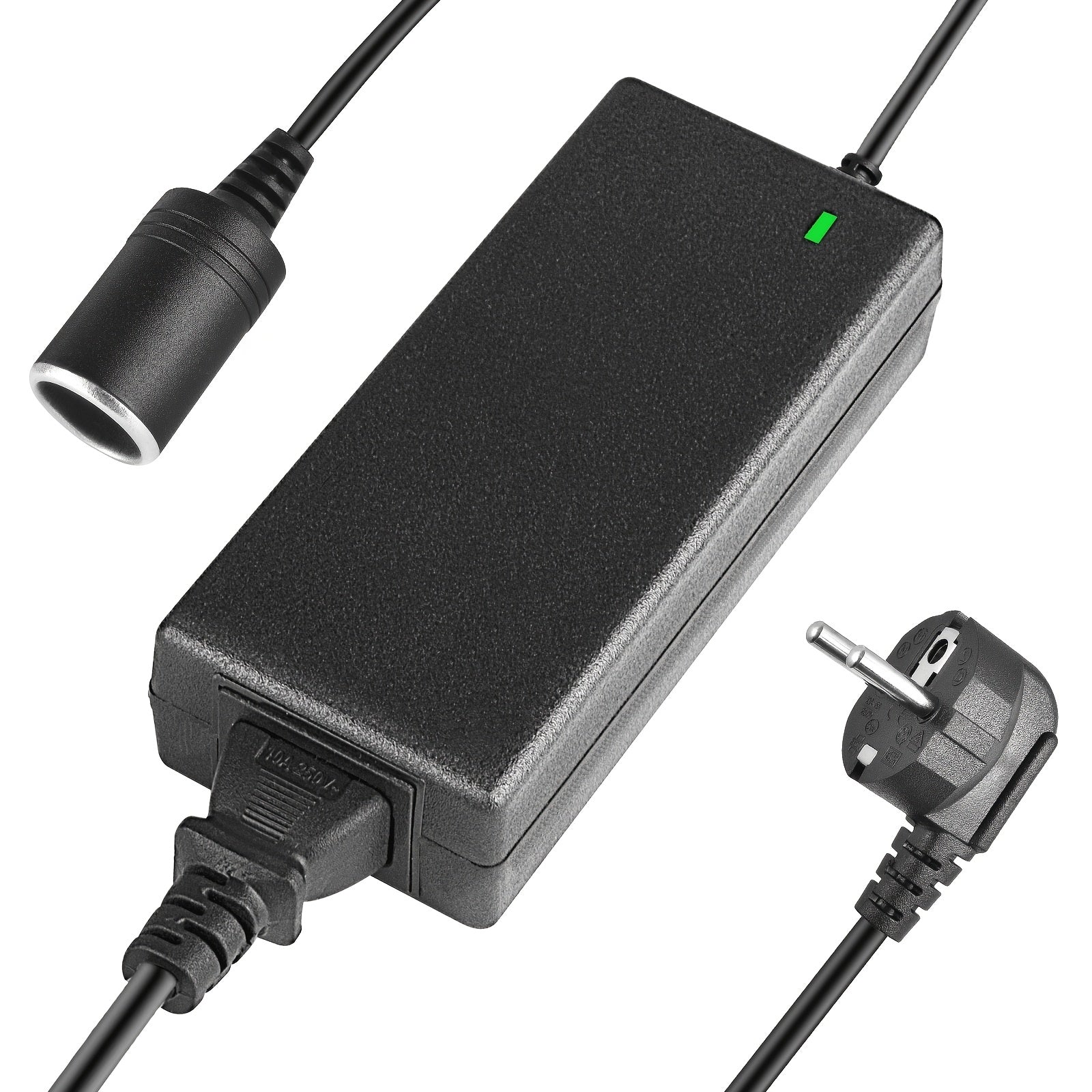 96W Car Power Adapter with Cigarette Lighter Socket European Plug Green LED Indicator