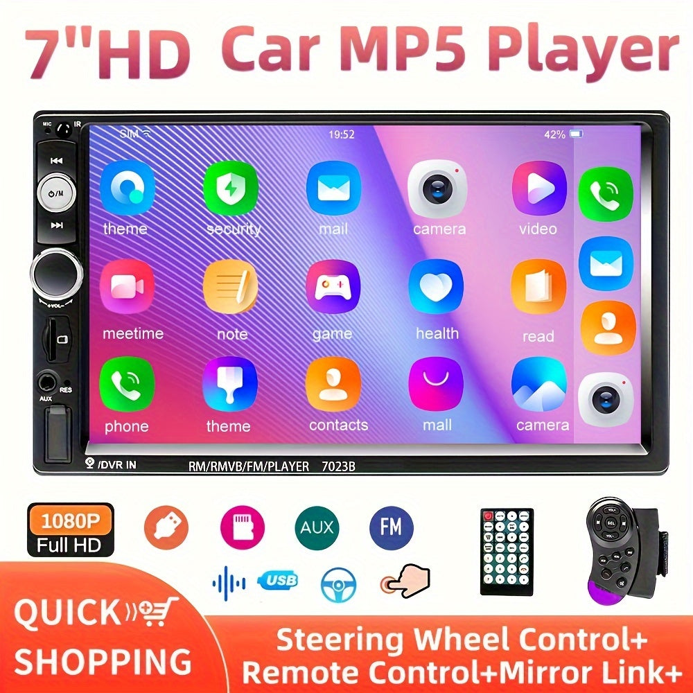 7-Inch Touch Screen Car Stereo MP5 Multimedia Player FM USB AUX SD Mirror Link Support