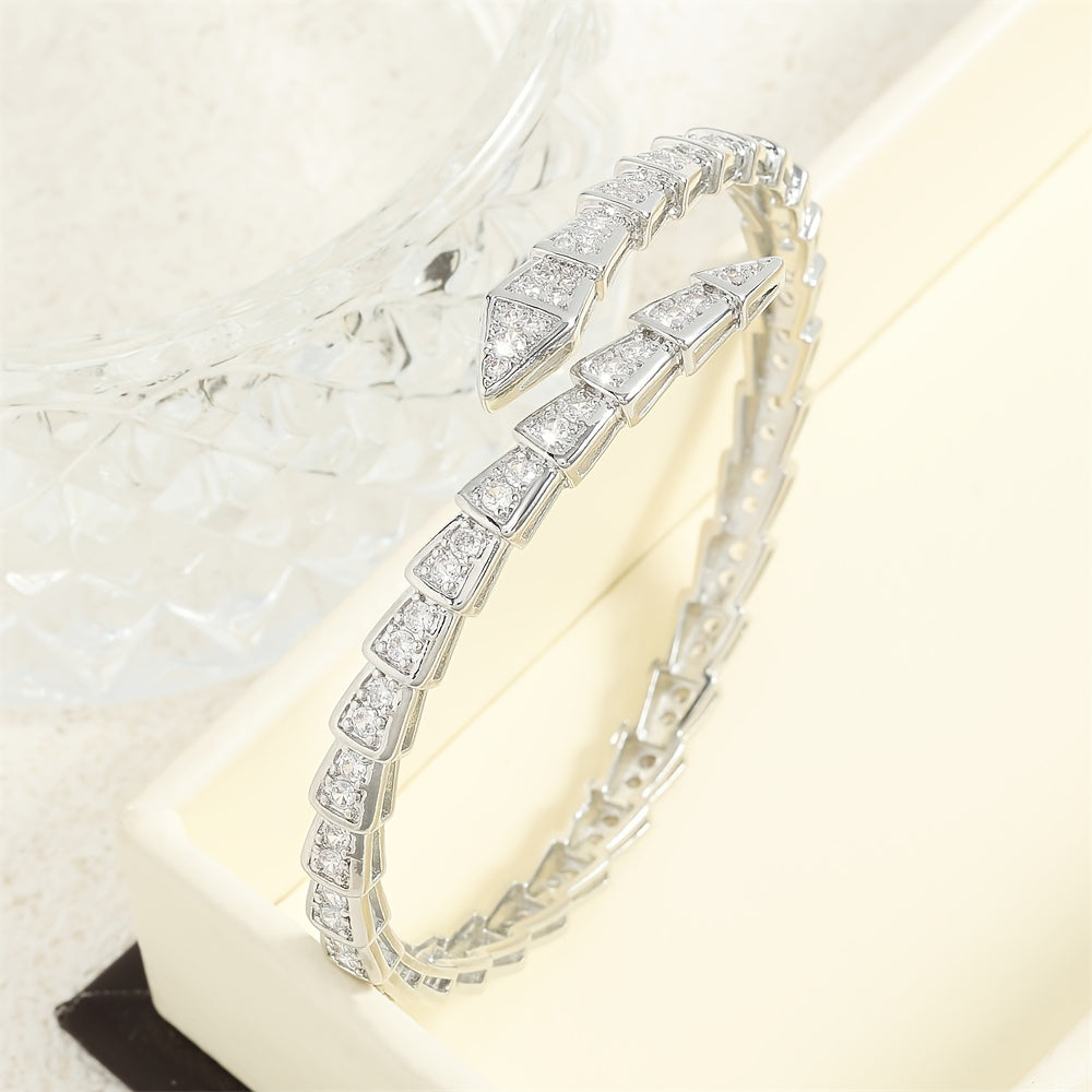 Snake Bone Cuff Bracelet with Zirconia for Women Stylish Jewelry Gift