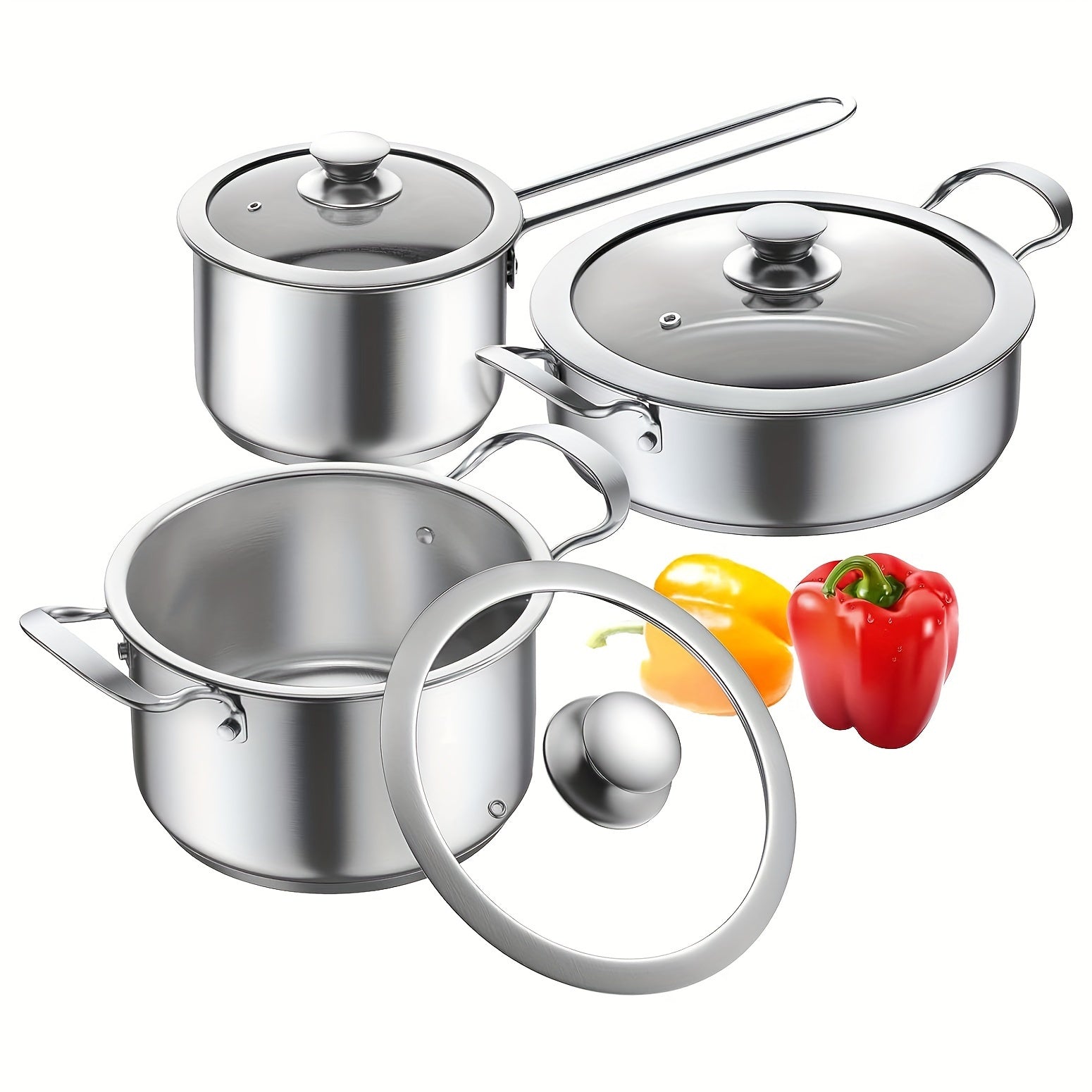 Set of 6 Stainless Steel Nonstick Cookware Pots and Pans for Induction and Gas Stovetops
