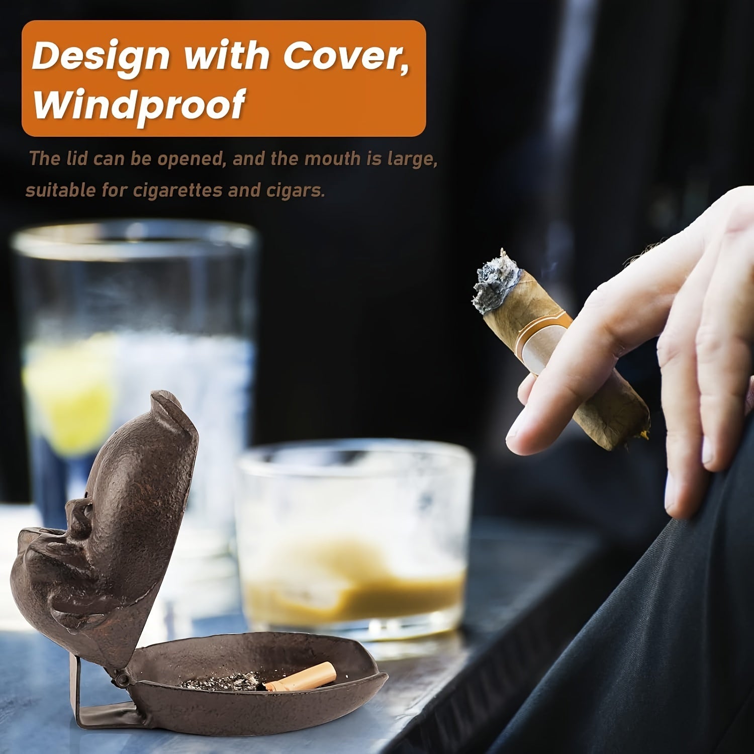 Vintage Cast Iron Monkey Ashtray with Lid - Unique Orangutan Design Outdoor Cigar Gift