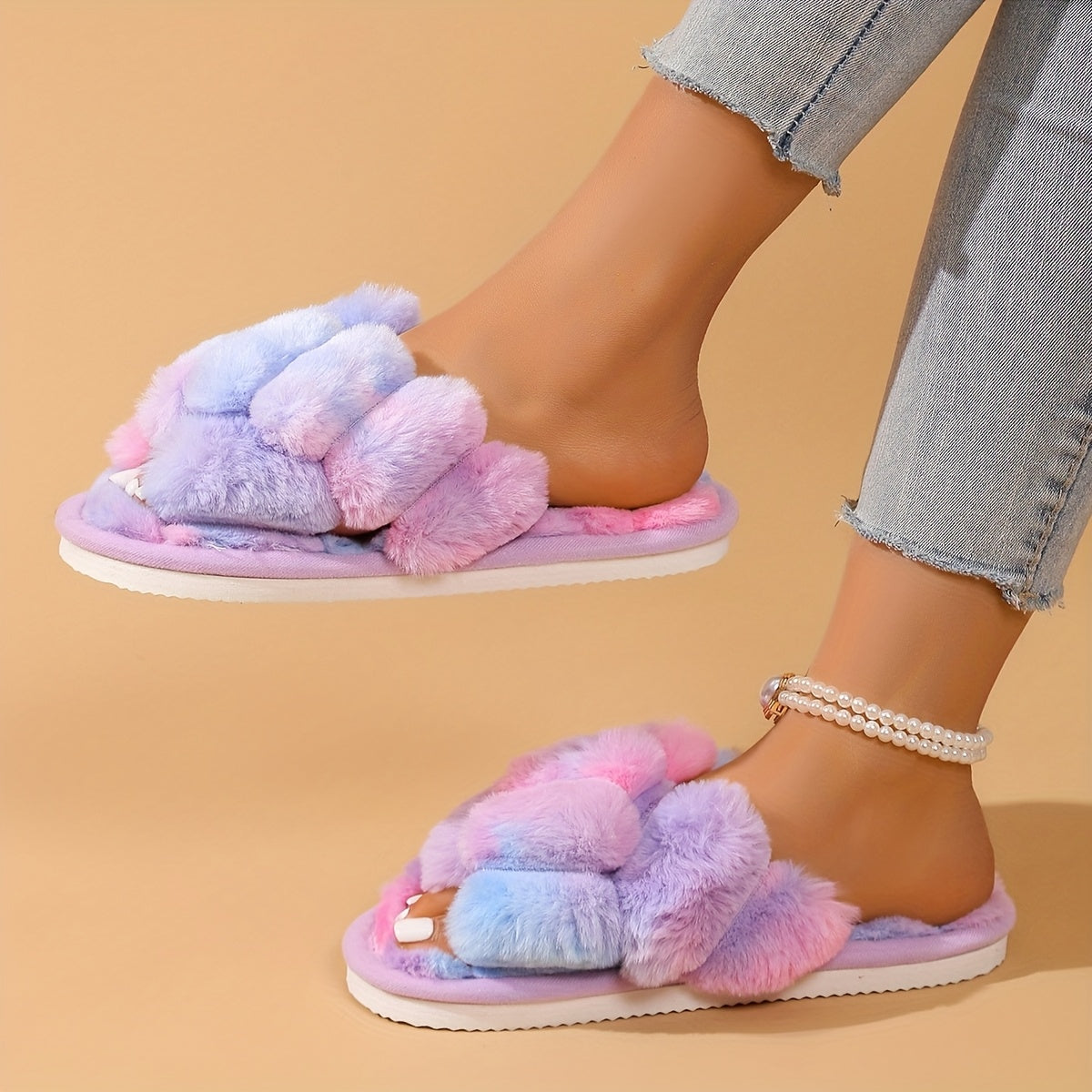 Women's Plush Slippers Indoor Outdoor Non-Slip Wear-Resistant Comfortable Shoes