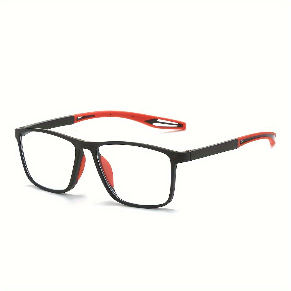 Unisex Lightweight Blue Light Blocking Reading Glasses with Smoky Gray Rectangular Frame and Orange Detail