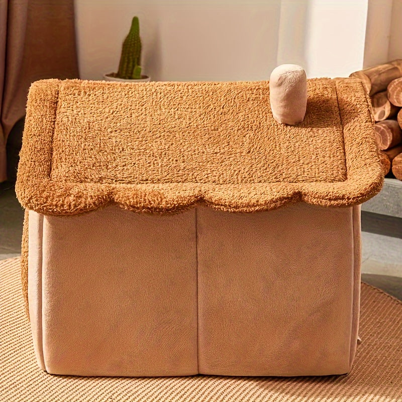 Detachable Brown Bear Style Dog House Polyester for Small Dogs All Year Comfort