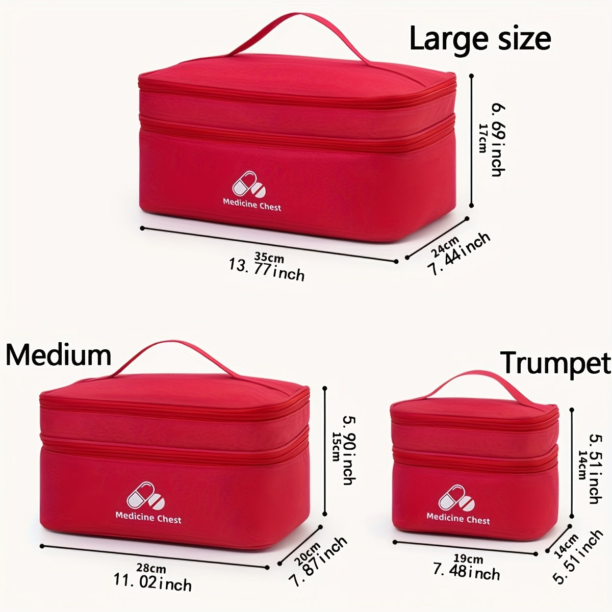 Unisex Nylon Large Capacity Medicine Storage Bag with Zipper Dustproof