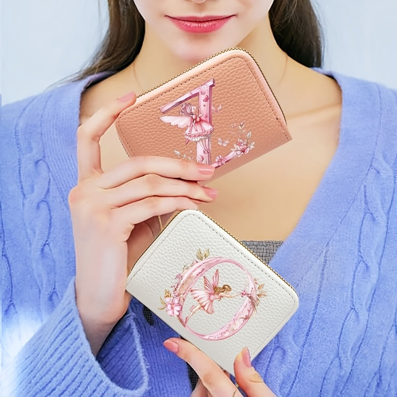 Tarjetero de mujer de cuero sintético, estilo acordeón delgado, con cierre de cremallera para monedas