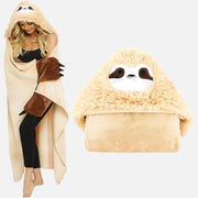 Women’s Soft Fluffy Hooded Sloth Wearable Blanket with Pockets 149x130 cm