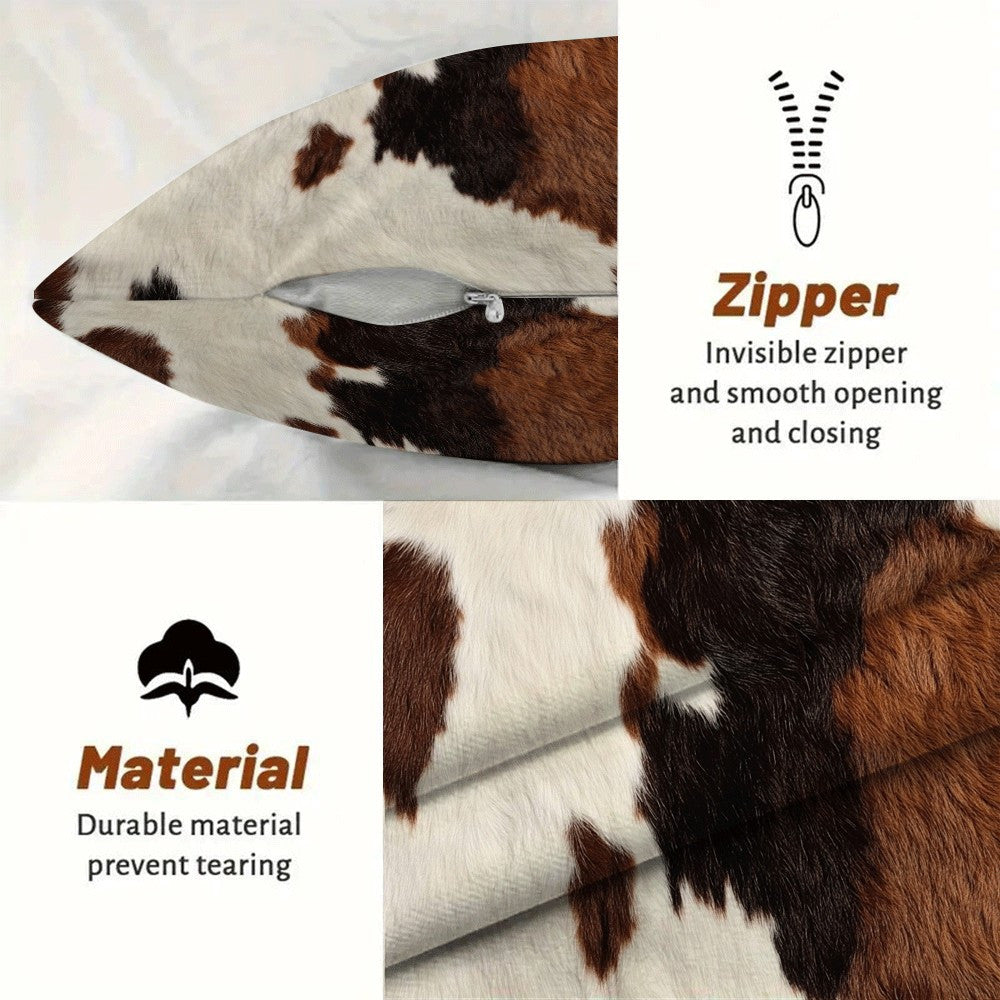 Set of 2 Farmhouse Cowhide Print Pillow Covers 45.72x45.72 cm Flannel Zipper Closure
