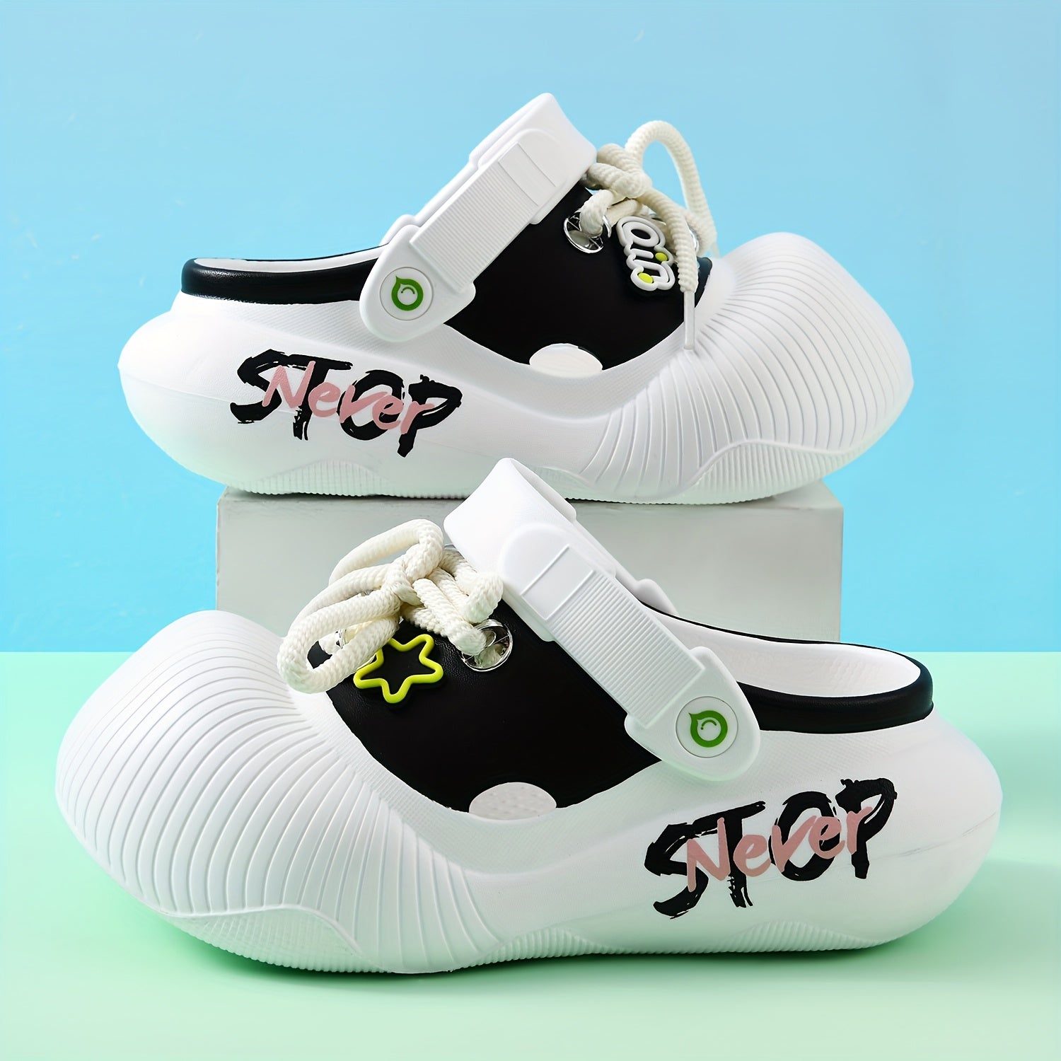 Women's EVA Summer Shoes with Thick Sole, Star Decor, Casual Beach Footwear