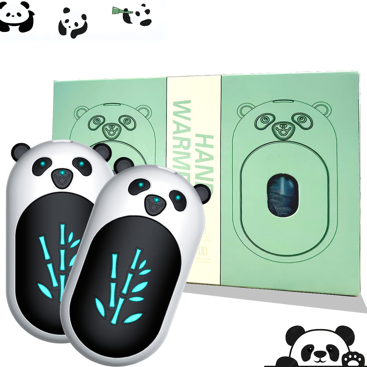 Set of 2 Rechargeable Hand Warmers 3000mAh Portable White Panda for Outdoor Camping