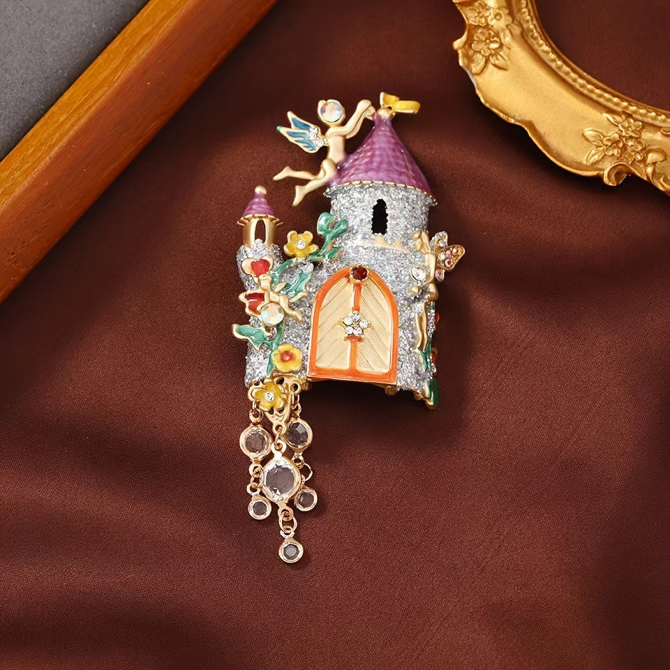 Vintage Fairy Tale Castle Tassel Brooch Pin for Clothing Accessories