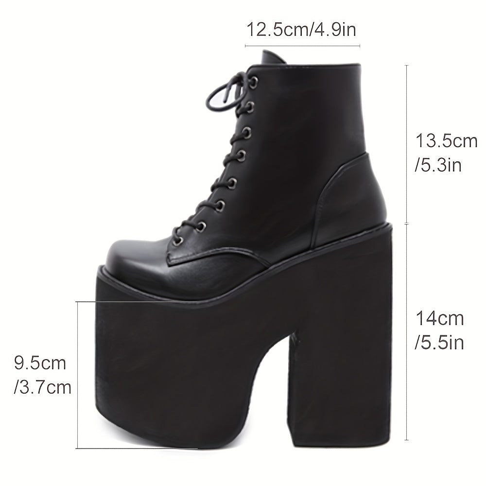 Women's Punk Platform Ankle Boots Solid Color Zipper Motorcycle Shoes