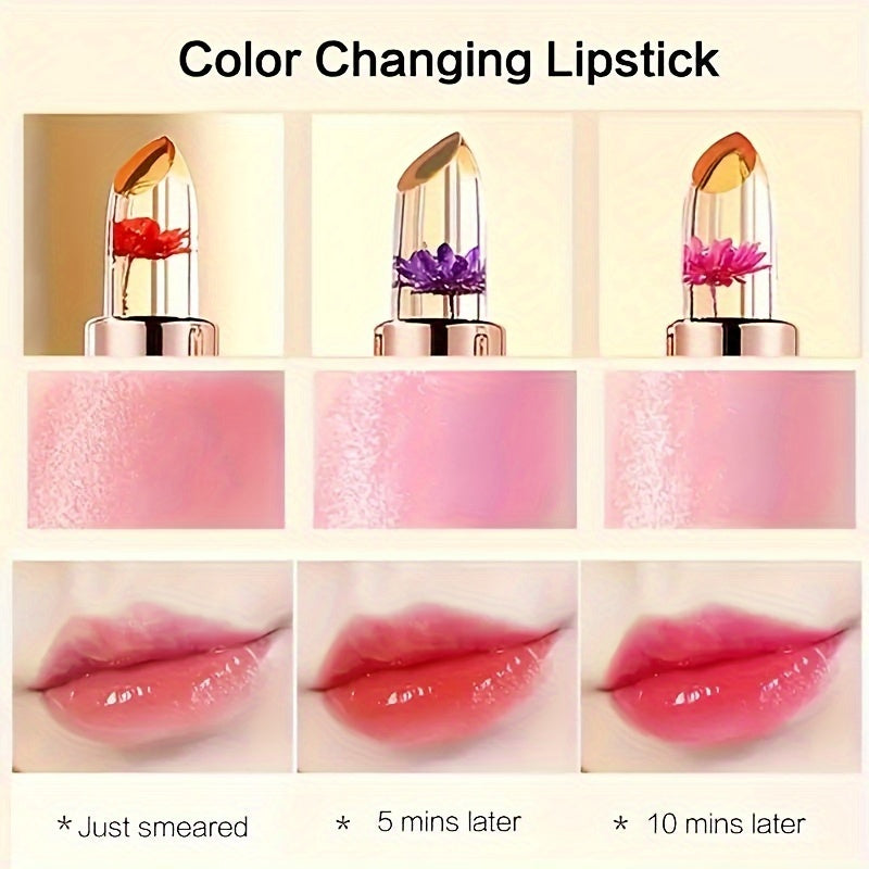 Women Color Changing Lip Balm Moisturizing Lipstick with Flower