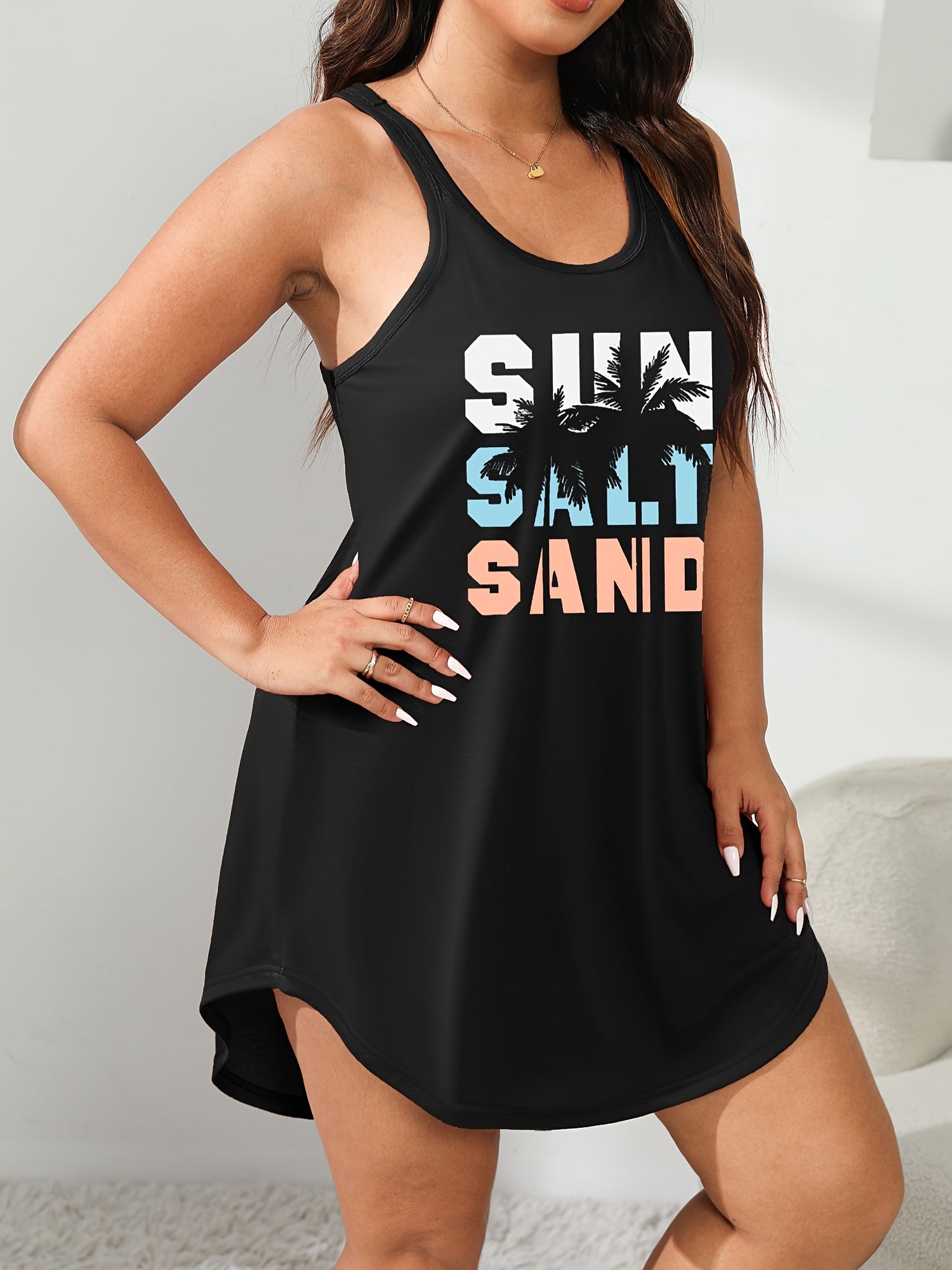 Plus Size Women's Sleeveless Sleep Dress Stretchy Polyester Racerback All-Season